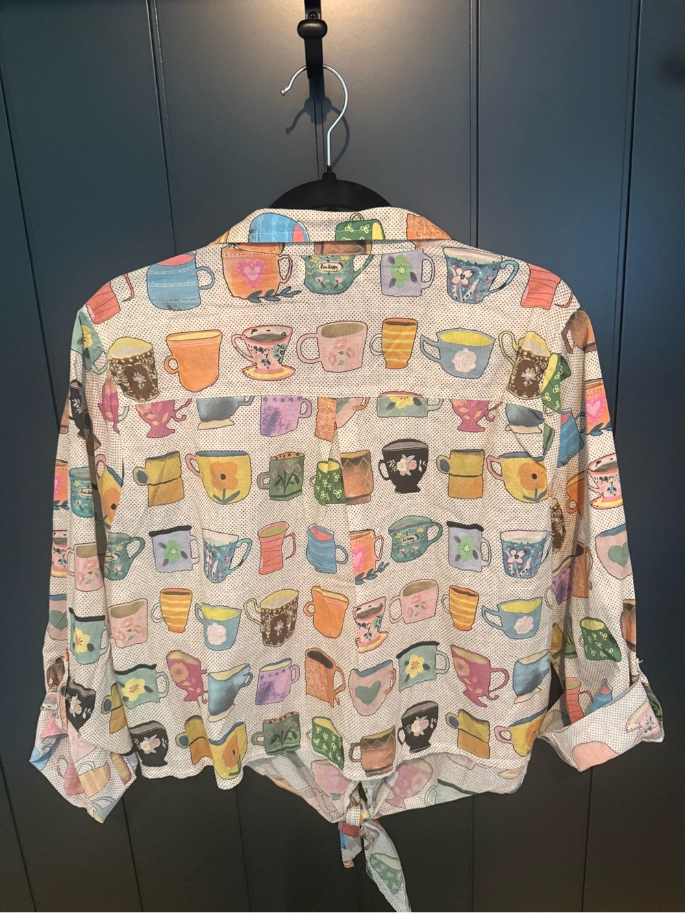 ☕️ NEW Natural Life It’s The Little Things Colorful Mug Print Button-Up Shirt - Picture 6 of 9